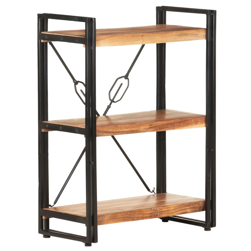 Bookcase Natural Wood Solid Acacia Wood, Powder-Coated Steel Medium