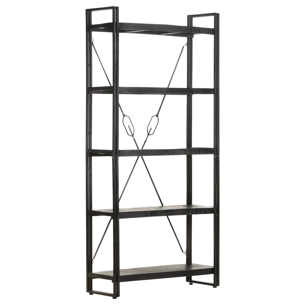 Bookcase Black Solid rough mango wood, powder-coated steel