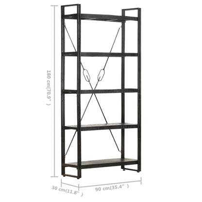 Bookcase Black Solid rough mango wood, powder-coated steel
