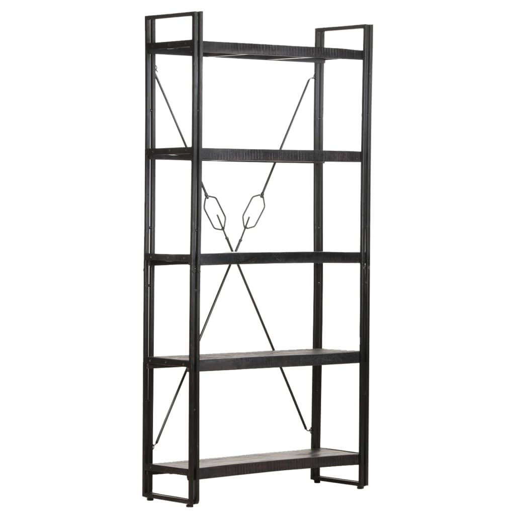Bookcase Black Solid rough mango wood, powder-coated steel