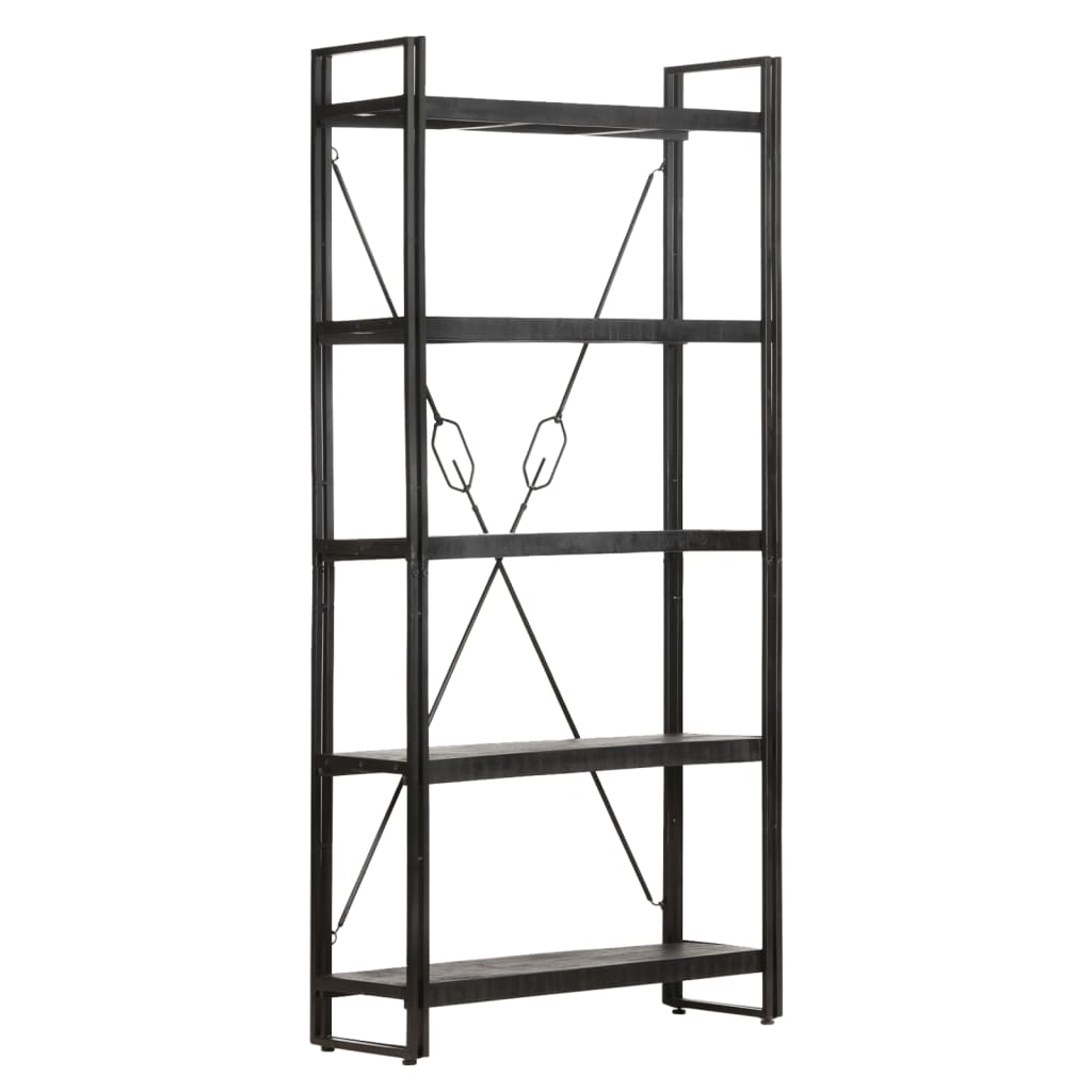 Bookcase Black Solid rough mango wood, powder-coated steel