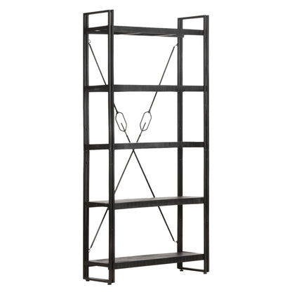 Bookcase Black Solid rough mango wood, powder-coated steel
