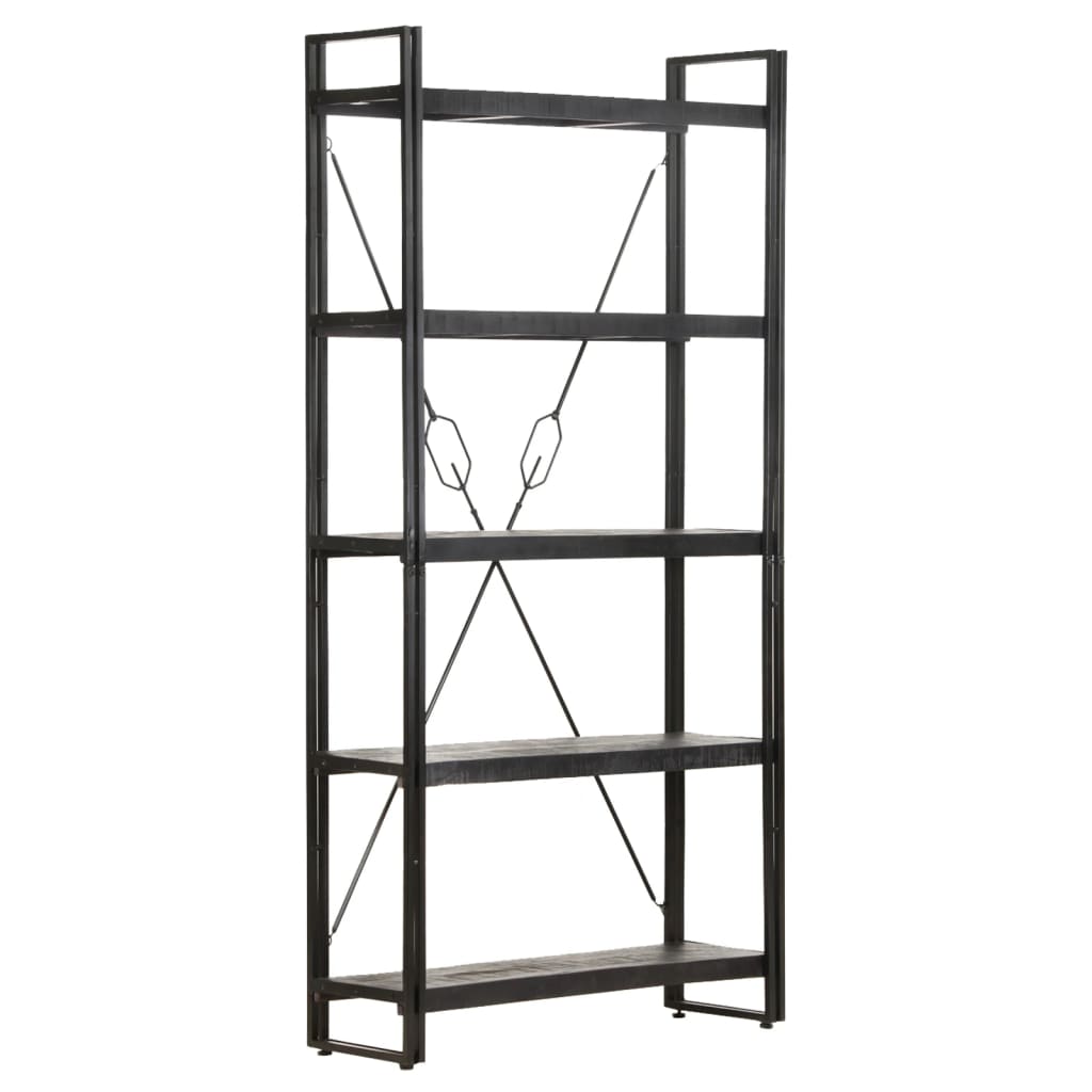 Bookcase Black Solid rough mango wood, powder-coated steel