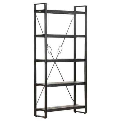 Bookcase Black Solid rough mango wood, powder-coated steel