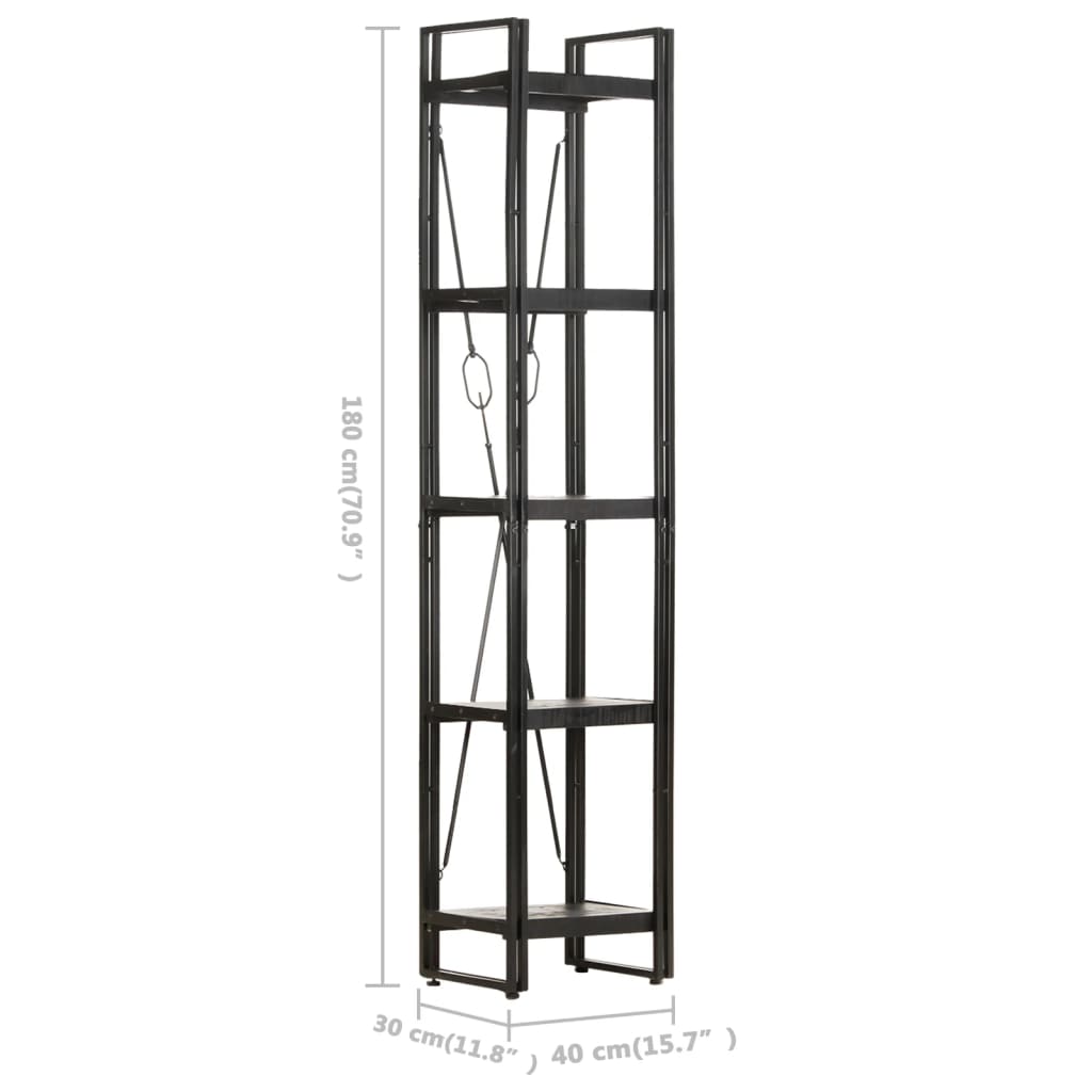 Bookcase Black Solid rough mango wood Medium Industrial