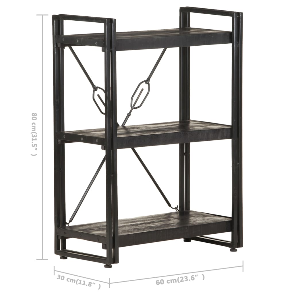Bookcase Black Solid Mango Wood Medium Shelving Bookcase