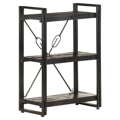 Bookcase Black Solid Mango Wood Medium Shelving Bookcase