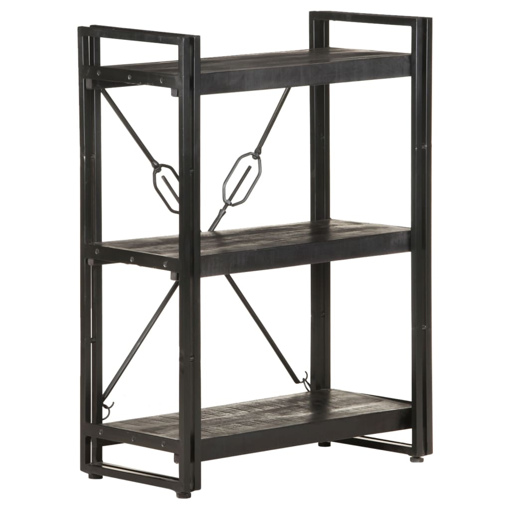 Bookcase Black Solid Mango Wood Medium Shelving Bookcase