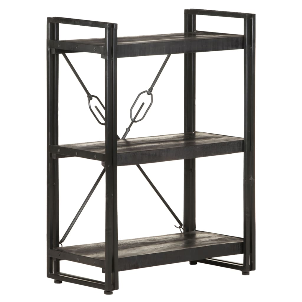 Bookcase Black Solid Mango Wood Medium Shelving Bookcase