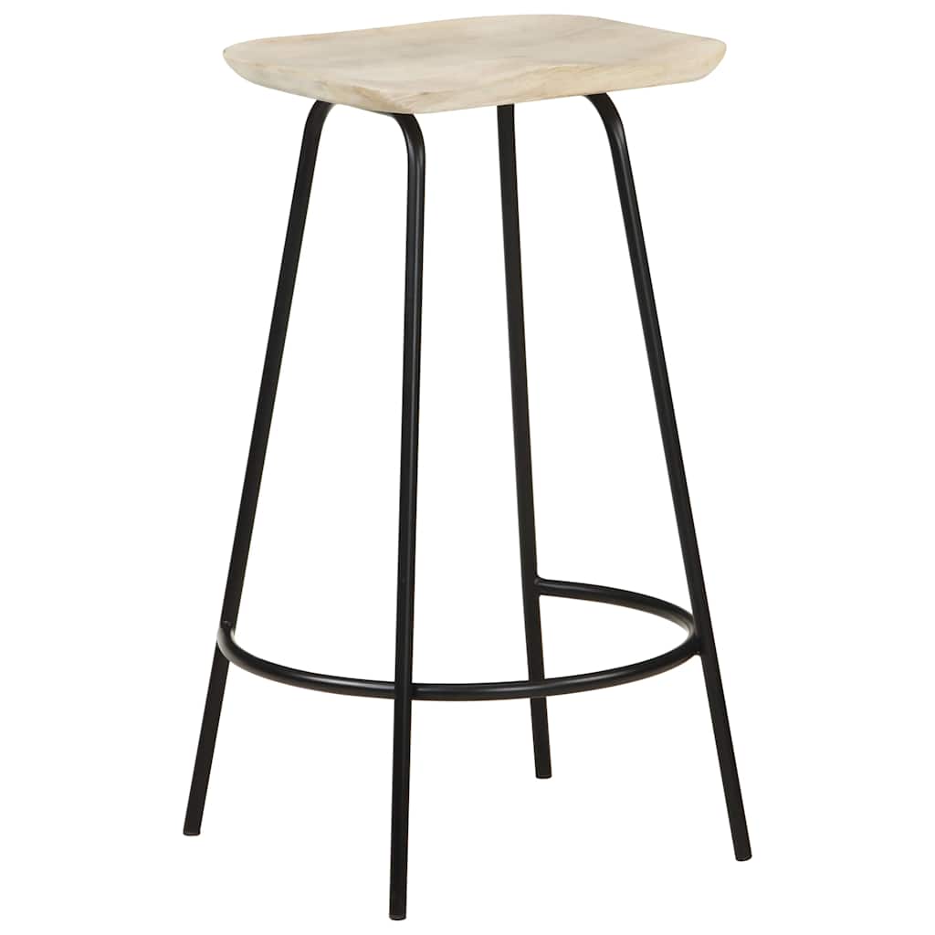 Bar Stool Set of 2 Bleached wood and black metal