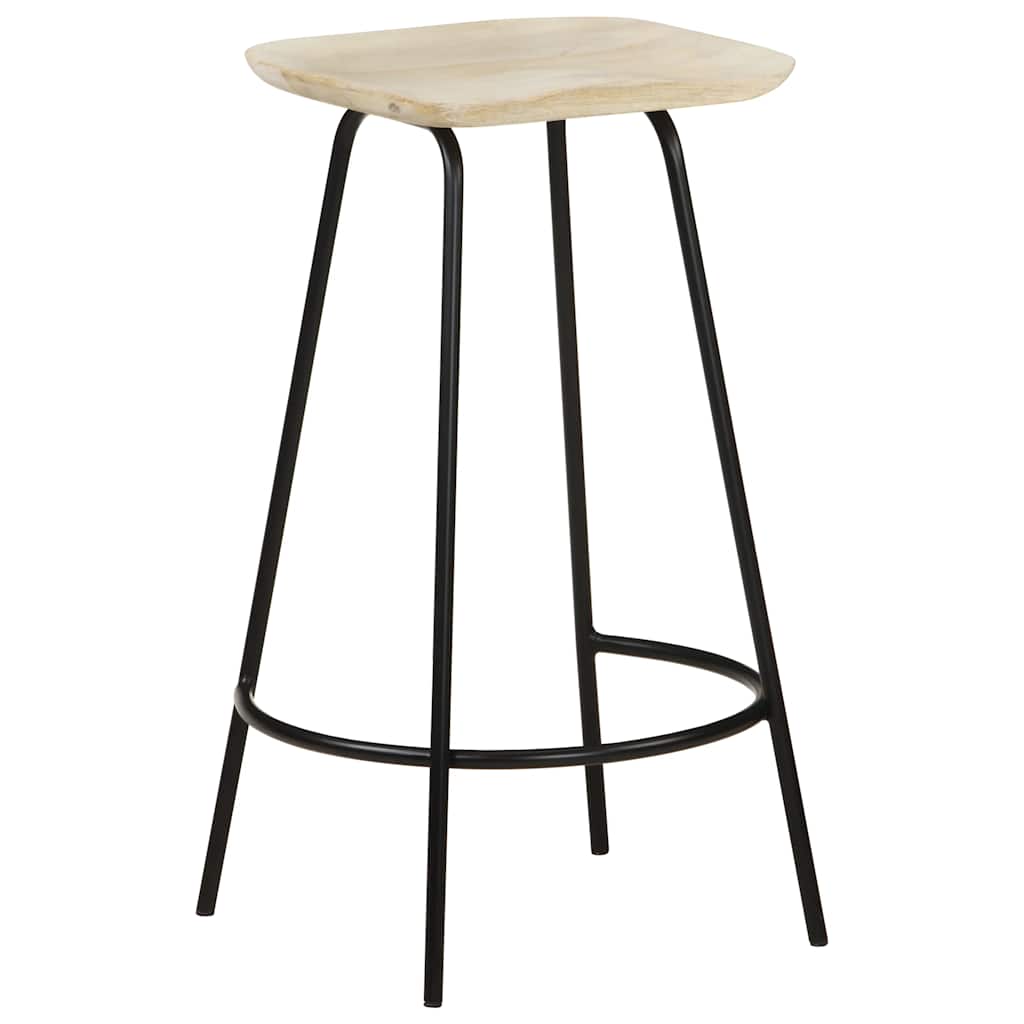 Bar Stool Set of 2 Bleached wood and black metal