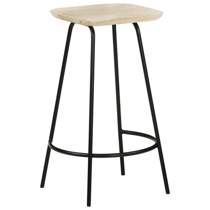 Bar Stool Set of 2 Bleached wood and black metal