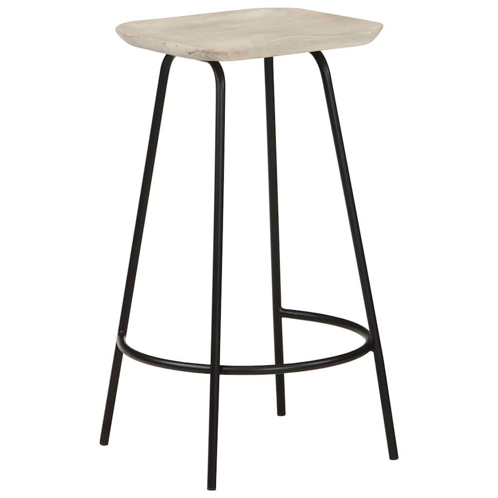 Bar Stool Set of 2 Bleached wood and black metal