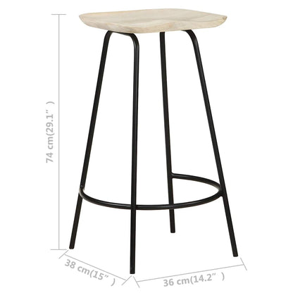 Bar Stool Set of 2 Bleached wood and black metal
