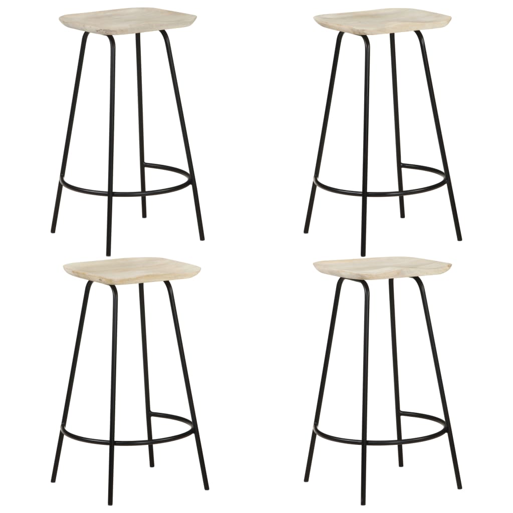 Bar Stool Set of 4 Bleached wood, Black Solid mango wood, Iron
