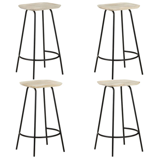 Bar Stool Set of 4 Bleached wood, Black Solid mango wood, Iron
