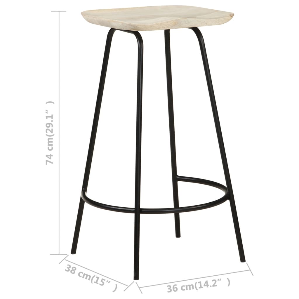 Bar Stool Set of 4 Bleached wood, Black Solid mango wood, Iron