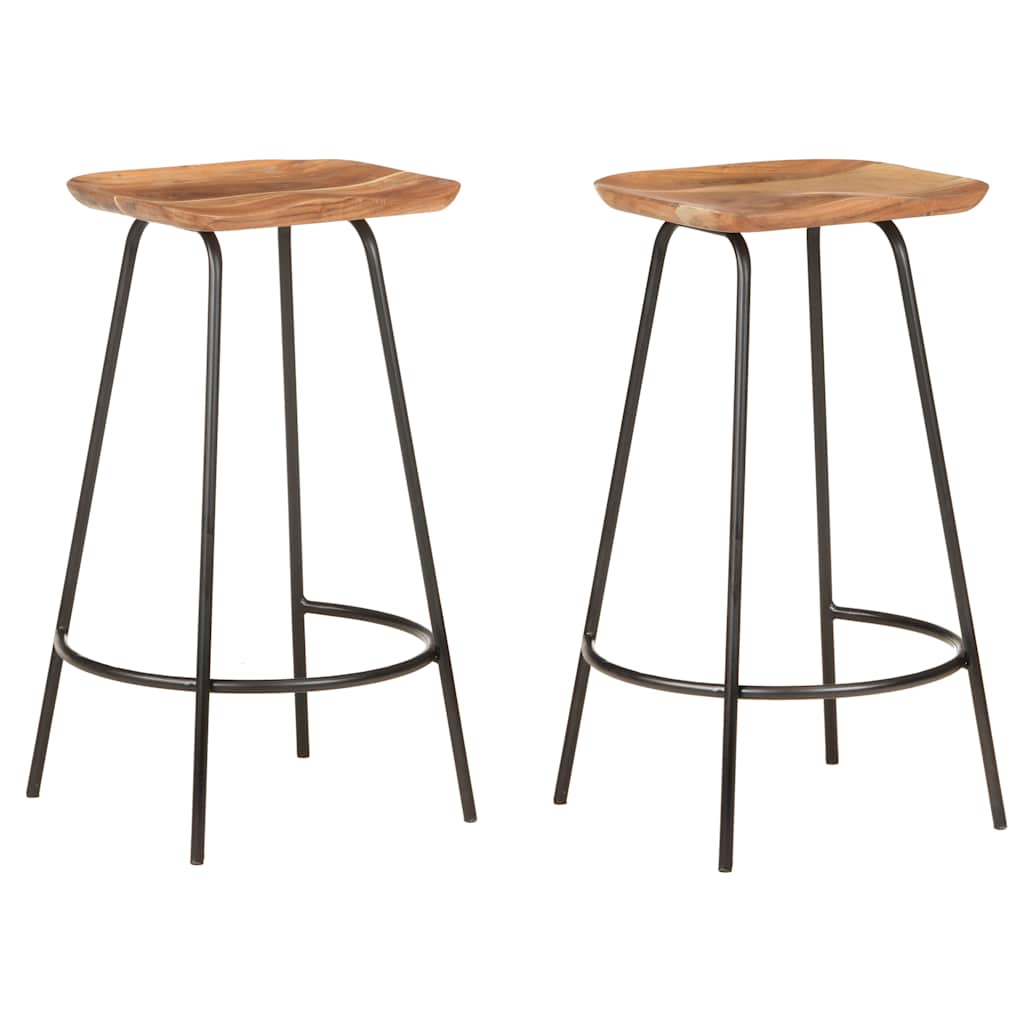Bar Stool Set of 2 Natural Wood Solid Acacia Wood Standard