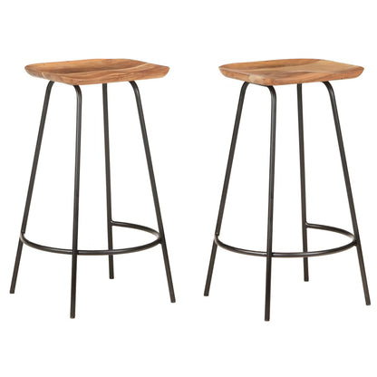 Bar Stool Set of 2 Natural Wood Solid Acacia Wood Standard