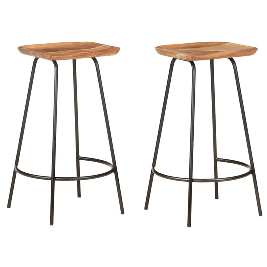 Bar Stool Set of 2 Natural Wood Solid Acacia Wood Standard