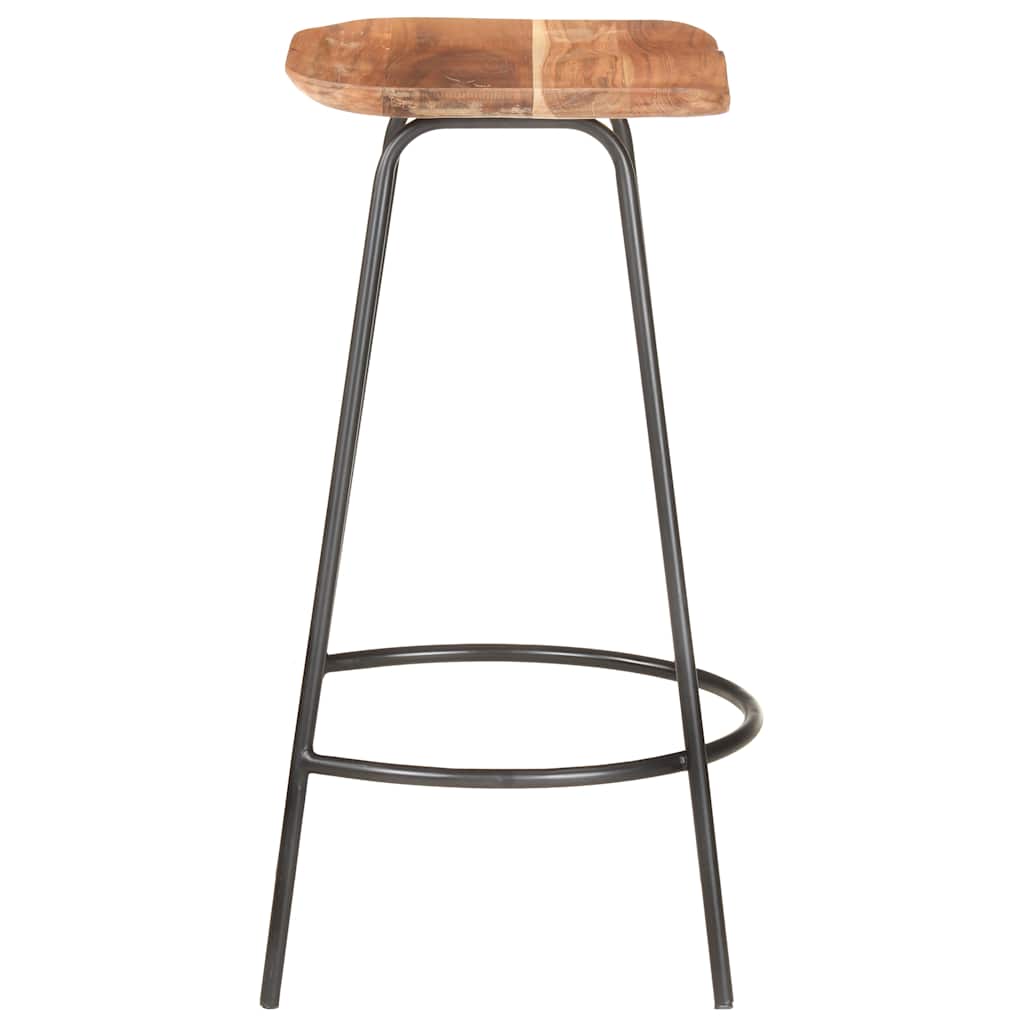 Bar Stool Set of 2 Natural Wood Solid Acacia Wood Standard
