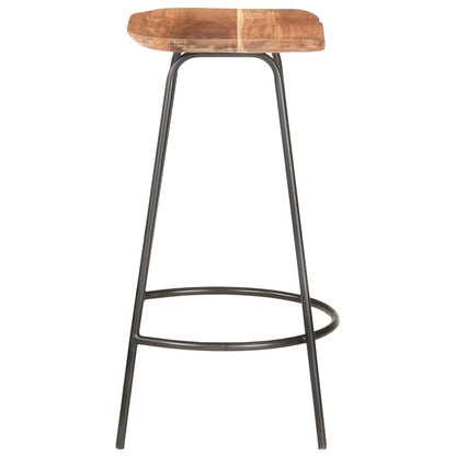 Bar Stool Set of 2 Natural Wood Solid Acacia Wood Standard