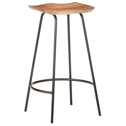 Bar Stool Set of 2 Natural Wood Solid Acacia Wood Standard