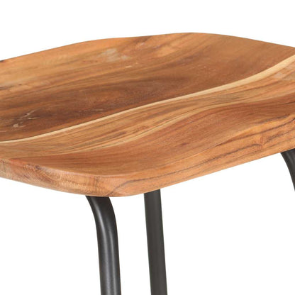 Bar Stool Set of 2 Natural Wood Solid Acacia Wood Standard