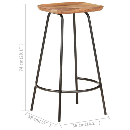 Bar Stool Set of 2 Natural Wood Solid Acacia Wood Standard