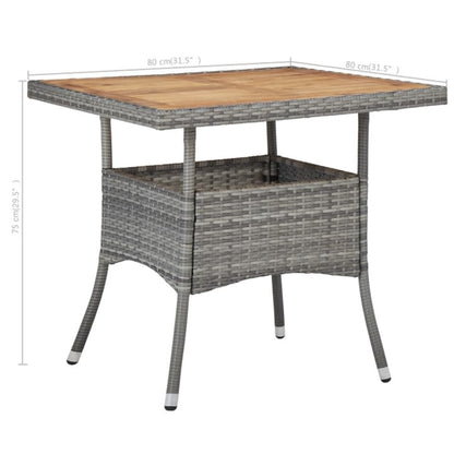 Dining Set Grey, Brown Poly rattan, acacia wood, powder-coated steel