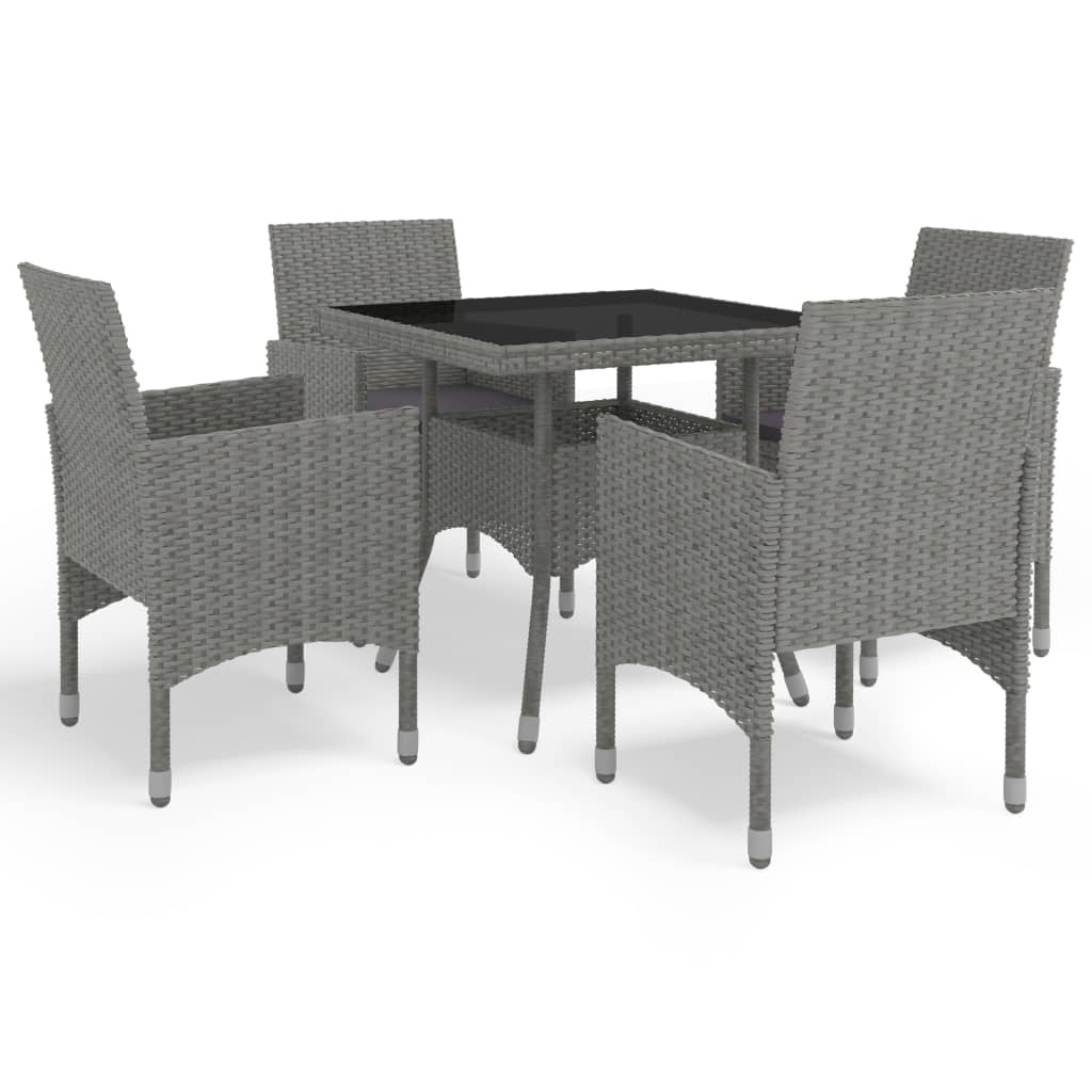 Dining Set Grey Poly rattan, tempered glass, powder-coated steel