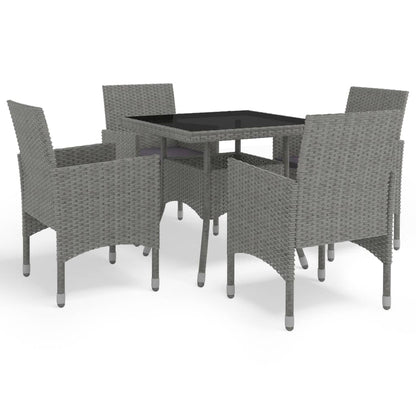 Dining Set Grey Poly rattan, tempered glass, powder-coated steel