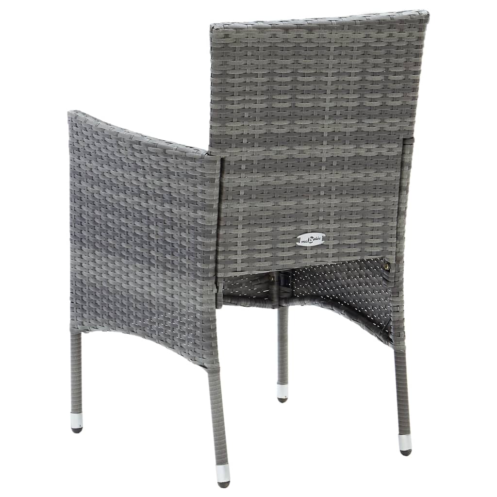 Dining Set Grey Poly rattan, tempered glass, powder-coated steel