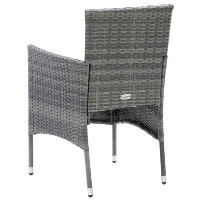 Dining Set Grey Poly rattan, tempered glass, powder-coated steel