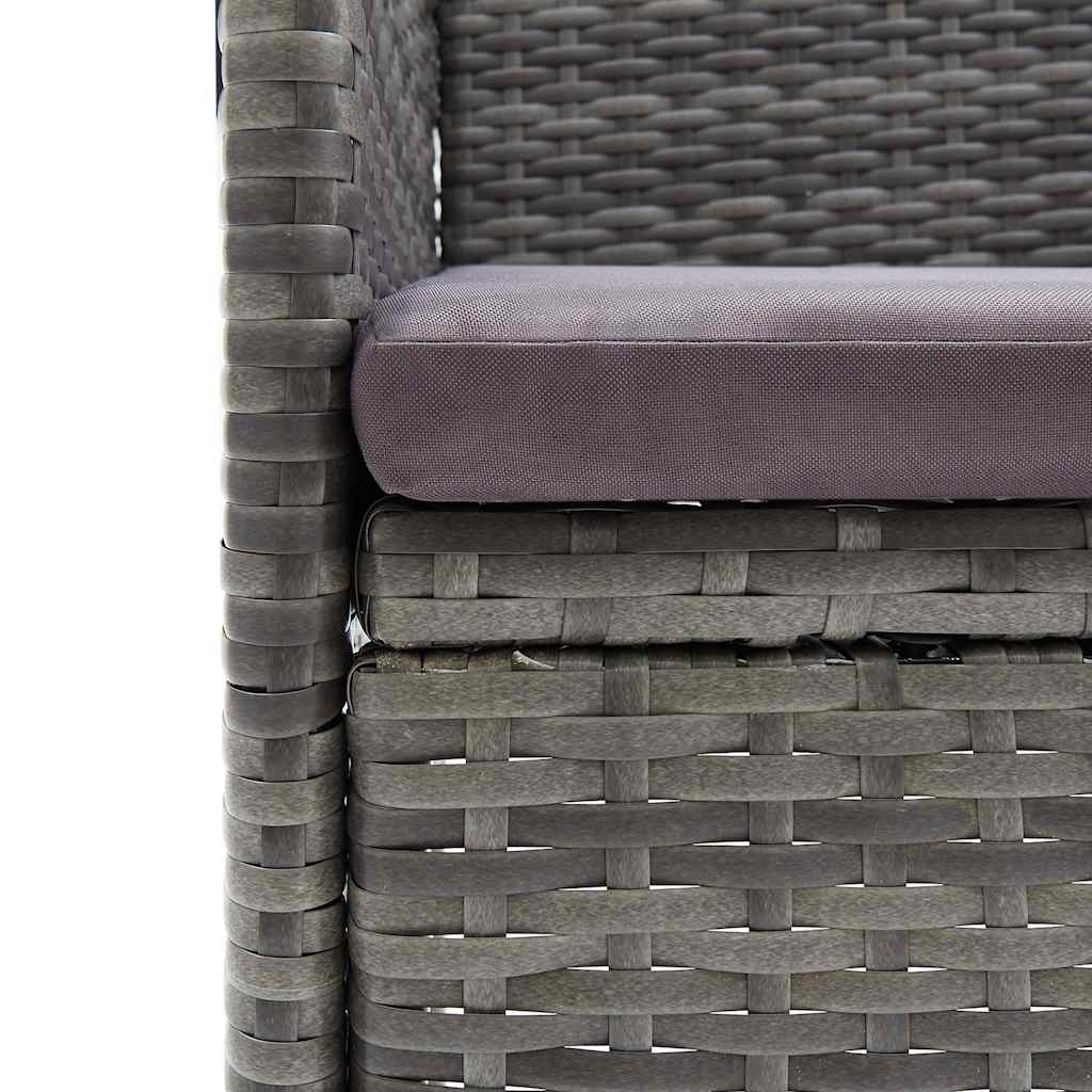 Dining Set Grey Poly rattan, tempered glass, powder-coated steel