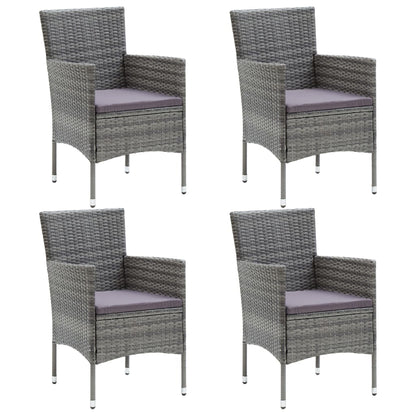 Dining Set Grey Poly rattan, tempered glass, powder-coated steel