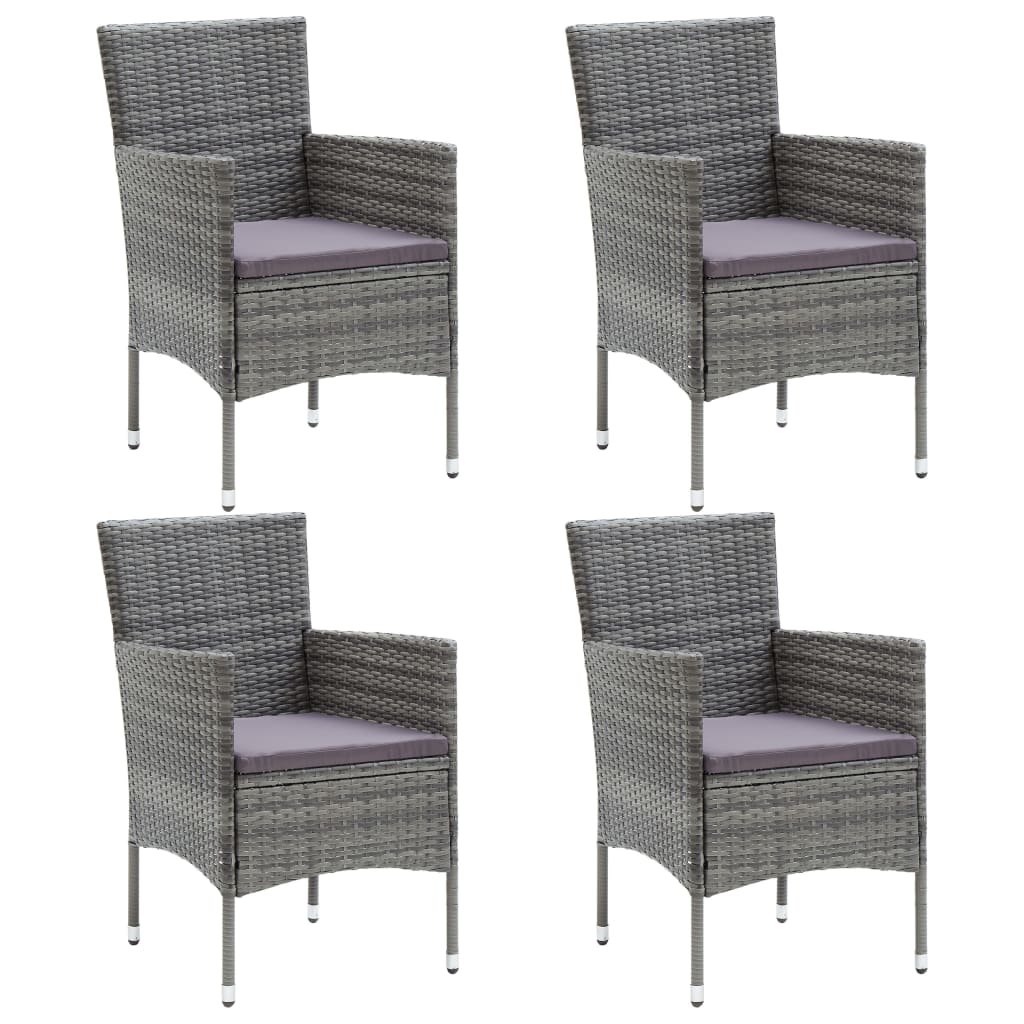 Dining Set Grey Poly rattan, tempered glass, powder-coated steel