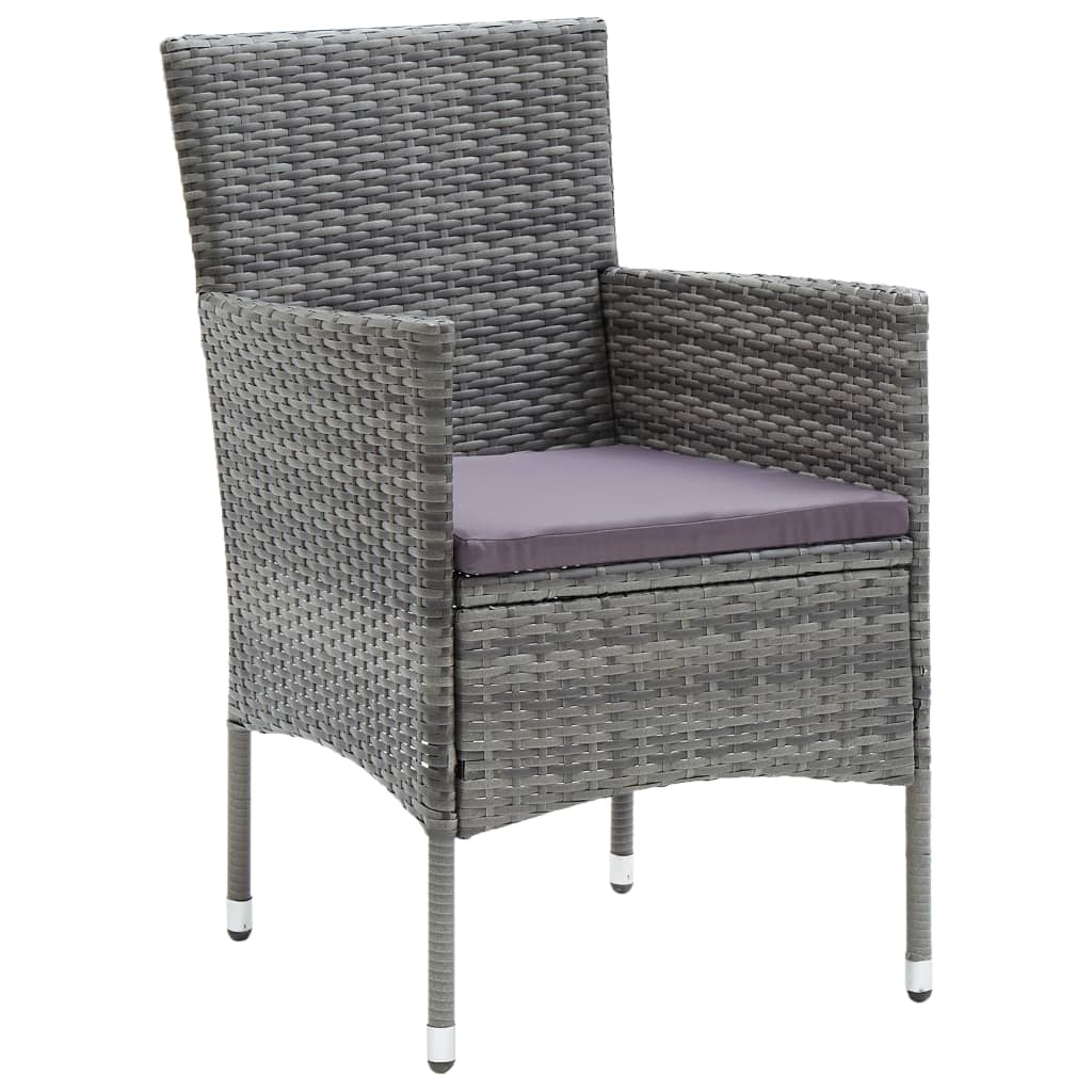 Dining Set Grey Poly rattan, tempered glass, powder-coated steel
