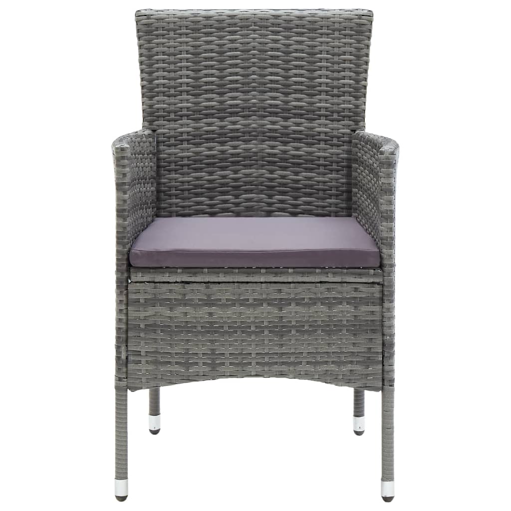 Dining Set Grey Poly rattan, tempered glass, powder-coated steel