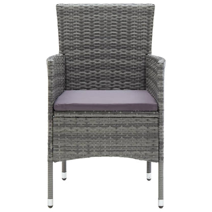Dining Set Grey Poly rattan, tempered glass, powder-coated steel