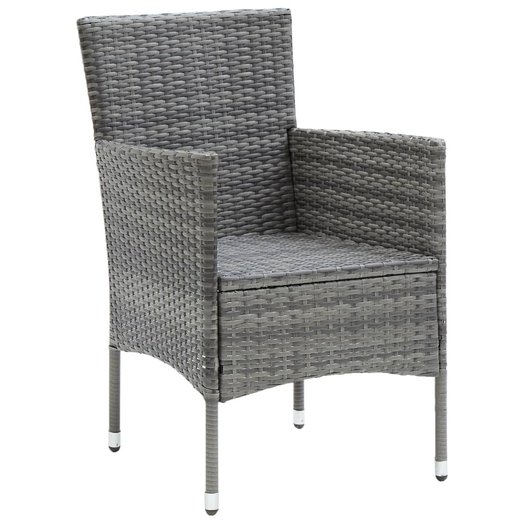 Dining Set Grey Poly rattan, tempered glass, powder-coated steel