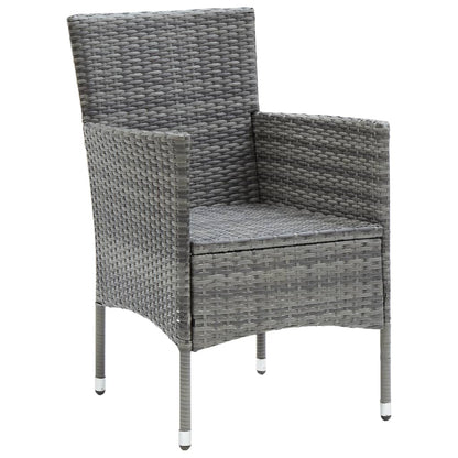 Dining Set Grey Poly rattan, tempered glass, powder-coated steel
