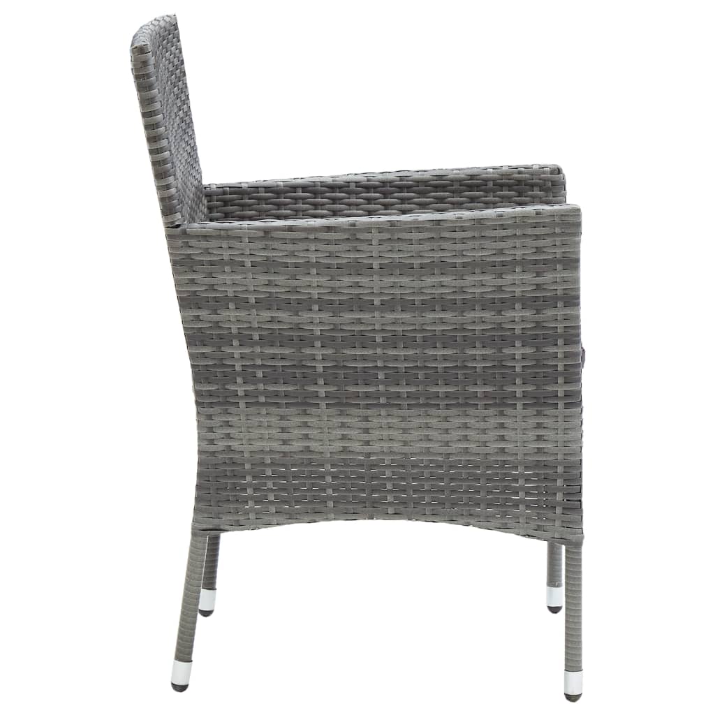 Dining Set Grey Poly rattan, tempered glass, powder-coated steel