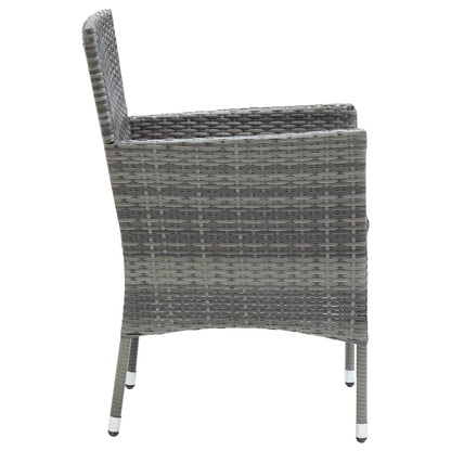 Dining Set Grey Poly rattan, tempered glass, powder-coated steel
