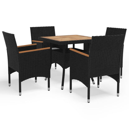 Dining Set Black Poly Rattan Medium Removable Covers