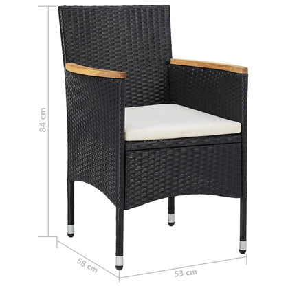Dining Set Black Poly Rattan Medium Removable Covers