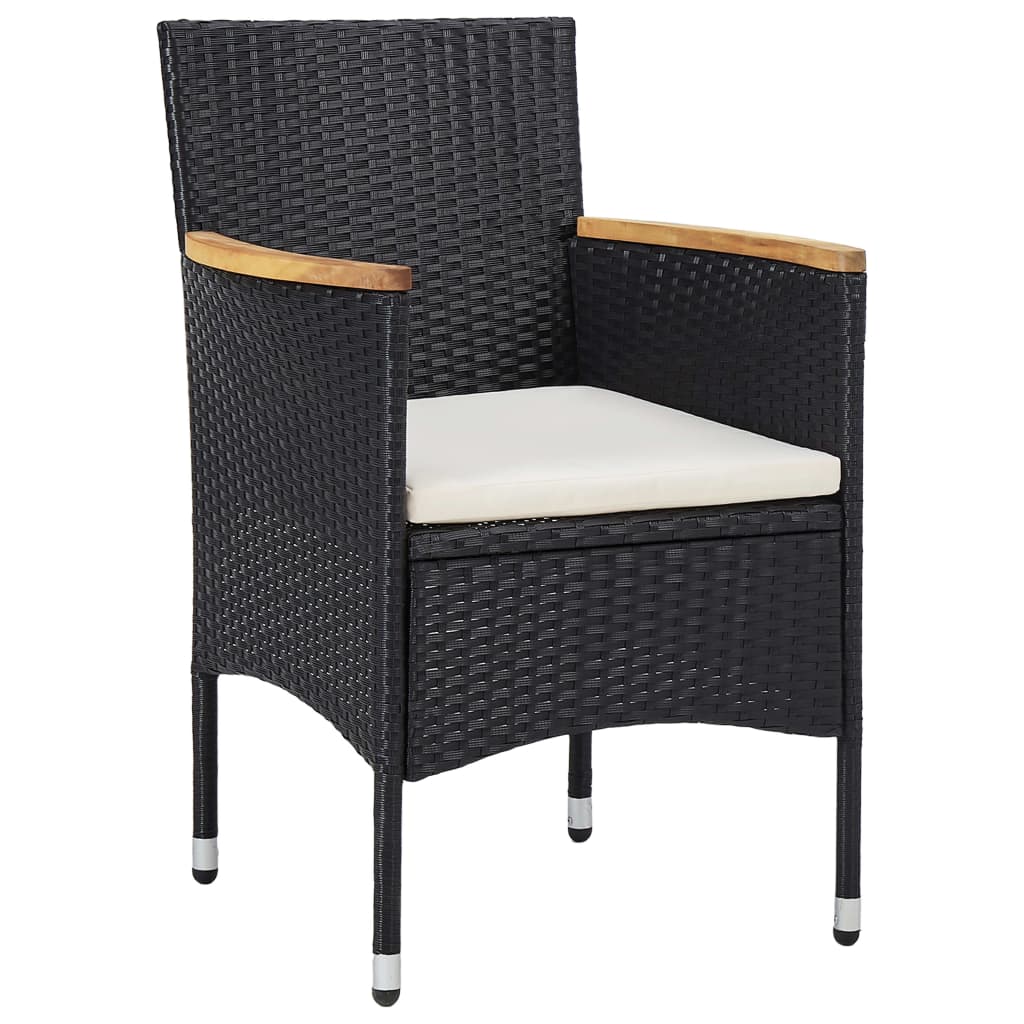 Dining Set Black Poly Rattan Medium Removable Covers