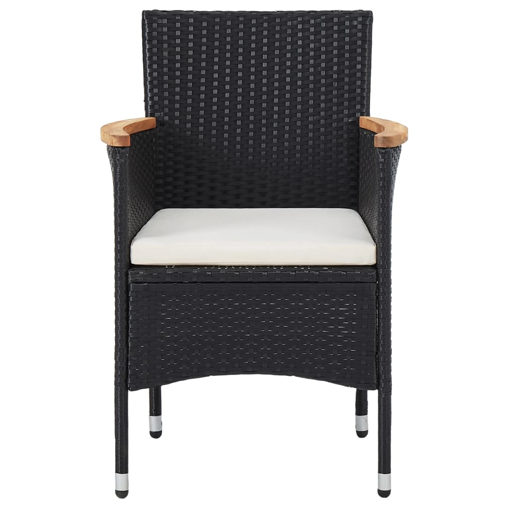 Dining Set Black Poly Rattan Medium Removable Covers