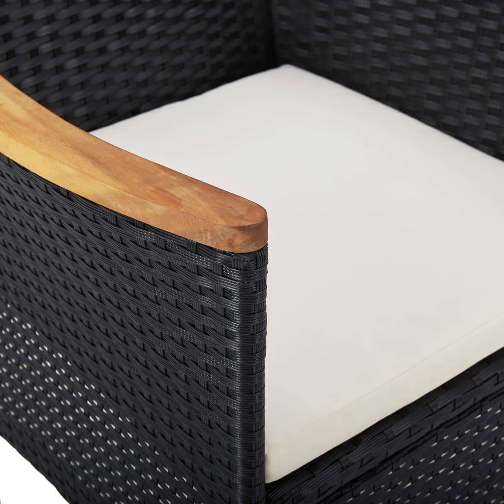 Dining Set Black Poly Rattan Medium Removable Covers