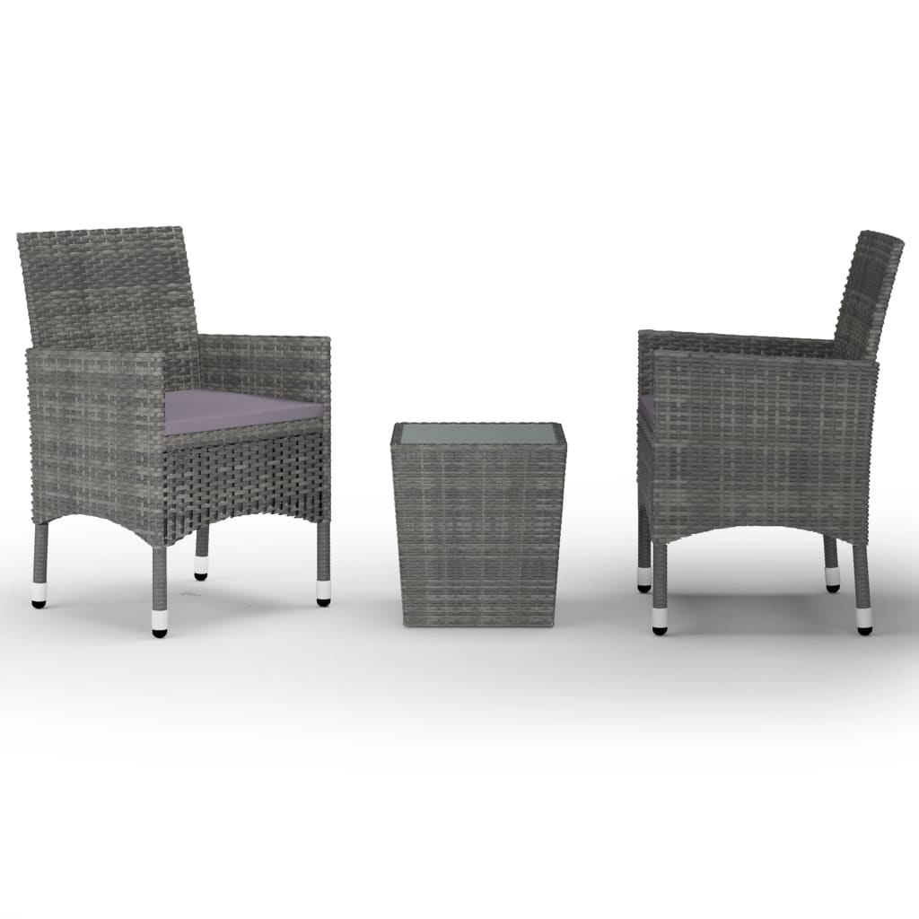 Bistro Set Grey Poly rattan, steel, tempered glass Small